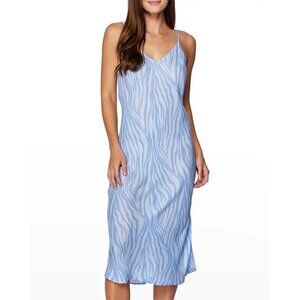 Spiritual Gangster Slip Dress blue white tiger stripe side slit.